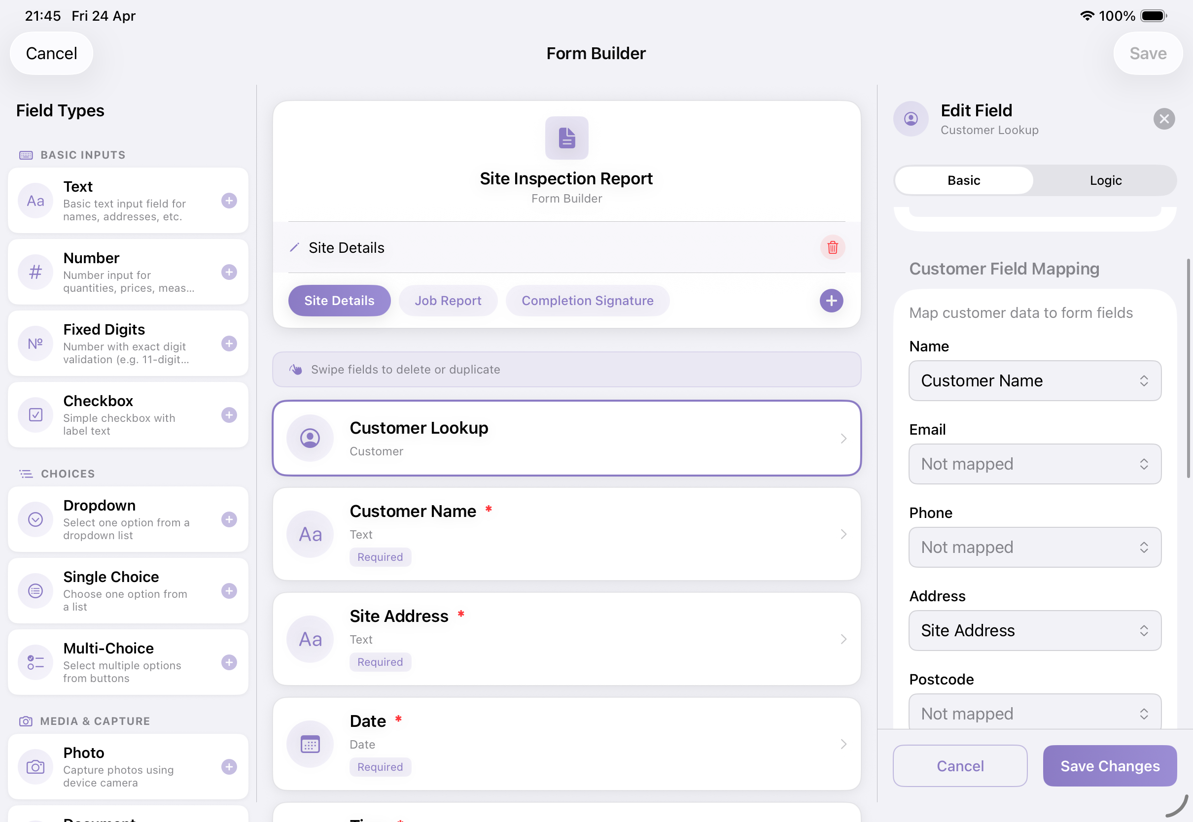 Form Builder with field options